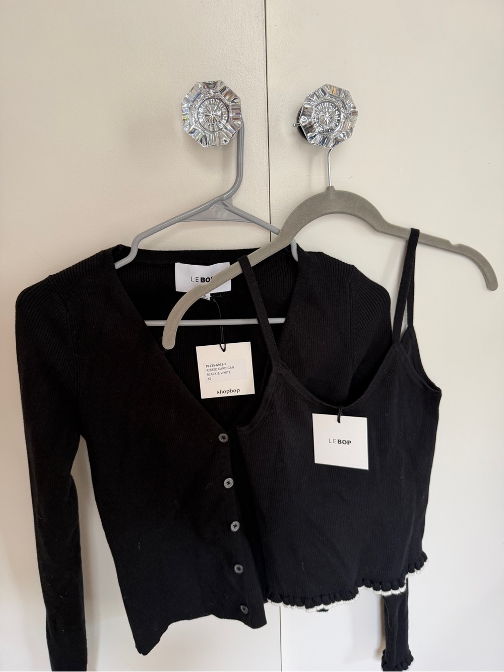 Black Ribbed Camisole with Matching Button-Front Cardigan